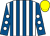 White and Royal Blue stripes, Royal Blue sleeves, White spots, Yellow cap ()
