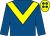 Royal blue, yellow chevron, yellow cap, royal blue spots ()