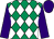 Emerald green and white diamonds, purple sleeves and cap (Kilstone Limited)