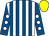 White and royal blue stripes, royal blue sleeves, white spots, yellow cap (Mr R A H Evans)