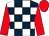 Dark blue and white check, red sleeves and cap (Saxon House Racing)