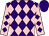 Purple and pink diamonds, pink sleeves, purple diamonds, purple cap (Mr & Mrs Paul Gaffney)