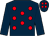 Dark blue, red spots, dark blue sleeves, dark blue cap, red spots (Rs Solomon)