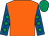 Orange, royal blue sleeves, emerald green diamonds, emerald green cap (The Sexy Fish Partnership)