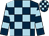 Dark blue and light blue check, hooped sleeves (Mr Ken Huddleston)