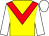 Yellow, red chevron, white sleeves, white cap (Salman Ali Alsabri)
