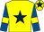 Yellow, dark blue star, royal blue sleeves, yellow armlets, yellow cap, dark blue star (White Bear Racing)