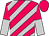 Cerise and silver diagonal stripes, halved sleeves, cerise cap (Mr Ben Cm Wong)