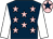 Dark blue, pink stars, white sleeves, pink cap, dark blue star (Mr E Wilson & Partner)