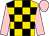 Gold and black check, pink sleeves and cap (M Dherment)
