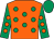 Orange, emerald green spots, emerald green sleeves, orange spots, emerald green cap (Robert And Sheila Bradley)