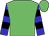 Jade, blue and black hoops on white sleeves (Triple K Stables And Jagger Inc)