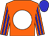 Orange, white ball, blue stripes on sleeves, blue cap (Drift Rock Farm)