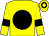 Yellow, black disc, armlets and hoop on cap (Miss Audrey Lanham And Partners)