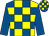 Yellow & royal blue check, royal blue sleeves, check cap (J Dollard)