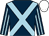 Dark blue, light blue cross sashes, striped sleeves, white cap (Niarchos Family)