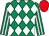 Emerald green and white diamonds, striped sleeves, red cap (Mr Pegum, Mr & Mrs Lowe & Mr & Mrs Grant)