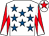 White, royal blue stars, red and white diabolo on sleeves, white cap, red star (Mr M McGovern & Partner)
