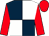 Dark blue and white (quartered), red sleeves and cap (Geegeez Co Uk Ma)