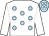 White, light blue spots, white sleeves, light blue cap, white spots (Mr J David Abell)