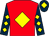 Red, yellow diamond, dark blue sleeves, yellow diamonds, dark blue cap, yellow diamond (Mr Anthony Cooke)