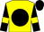 Yellow, black disc, black sleeves, yellow armlets, black cap (Green Pastures Farm)
