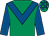 Emerald green, royal blue chevron and sleeves, check cap (J P Farrell)