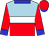 Light blue and red halved horizontally, white band, red sleeves and cap, blue collar, cuffs and peak (The Fire Racing Trust (nom: Mr Alesh Naidoo))