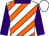 White and orange diagonal stripes, purple collar and sleeves, white cap (Mr Juan Taljaard)