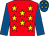 Red, yellow stars, royal blue sleeves, royal blue cap, yellow stars (Mrs T Burns)