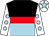 Black and light blue halved horizontally, red hoop, light blue spots on white sleeves, light blue star on white cp (Raymond Leung Yim San, Leung Chung Wai & Leung Chung Shun)