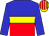Blue and red halved horizontally, yellow hoop, blue sleeves, yellow and red striped cap (Kenneth Kong Siu Chee & Elaine Kong Yick Ning)