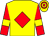 Yellow, red diamond, yellow armlets on red sleeves, yellow & red hooped cap (Winnie Law Wing Yin)