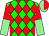 Green and red diamonds, red and light green halved sleeves, light green and red halved cap (Wong Shun Yuen)