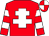 Red, white cross of lorraine, hooped sleeves, quartered cap (Wb Fat Boar Racing)