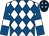White and royal blue diamonds, royal blue sleeves, white armlets, dark blue cap, white diamonds (Uk Gunite Ltd)
