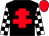 Black, red cross of lorraine, black and white check sleeves, red cap (Baa Management Ltd)