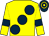Yellow, large dark blue spots and armlets, dark blue and yellow hooped cap (M B Thwaites G Boanas G Halder)