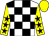 White and black check, yellow sleeves, black stars, yellow cap (Charles Dingwall)
